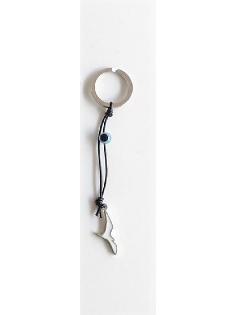 KEYRINGS WITH SILVER ENAMEL SEAGULL