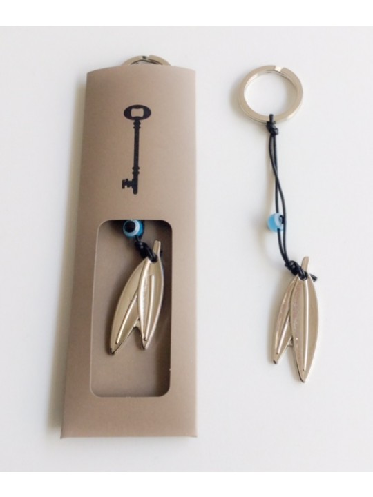 KEYRINGS WITH SILVER PLATED OLIVE LEAF