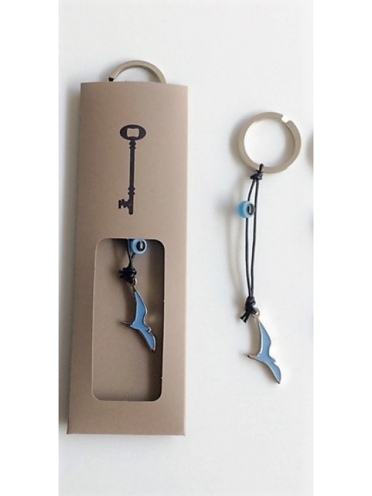 KEYRINGS WITH SILVER ENAMEL SEAGULL